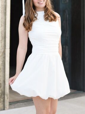 Meera Boat Neck Mini Grad Dress White